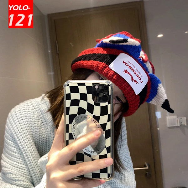 Loverboy Kattöron Stickad Hatt Dubbellager Varm Grisöron Hatt Söt Mode Huva Niche Design Hip-Hop Personlighet Kalla Hatt P34 blue thin M 56-58cm