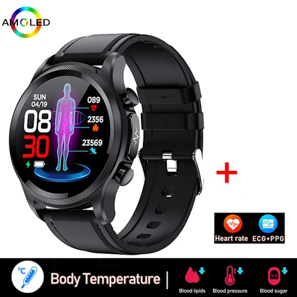 V2 GEJIAN Ny EKG+PPG Heart Rate Smart Watch Herr Bluetooth -telefon Healthy Sports Vattentät Smartwatch för IOS Android belt black
