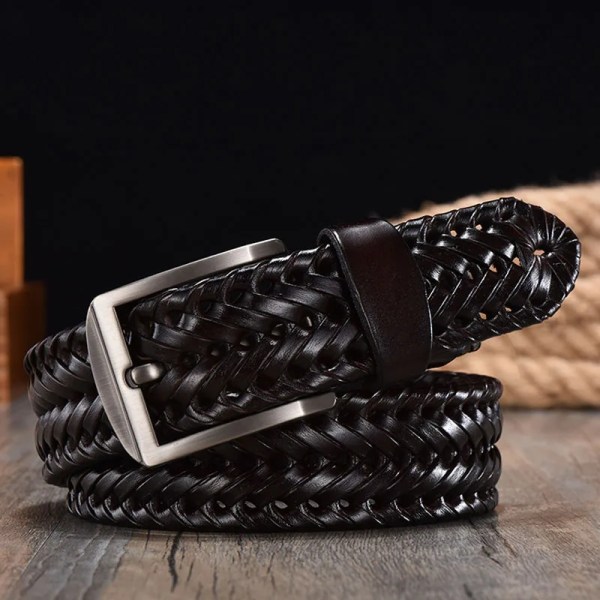 Flätat läderbälte för mäns bälten 4,0 cm bredd Lyxiga äkta läder ko-remmar Handstickat designerband läderbälte män Burgundy 115CM
