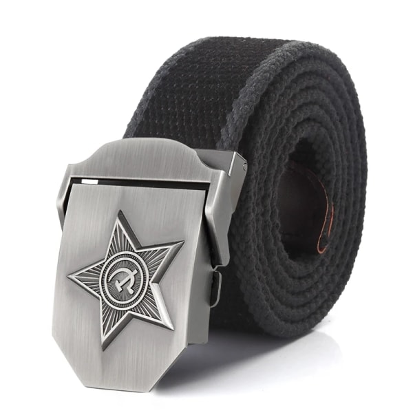 SupSindy Män&Kvinnor Canvasbälten 3D Five Rays Star Army Militär Taktiskt bälte CCCP Patriotiska soldater Man Strap Jeans Midjeband Black dark gray edge 110cm