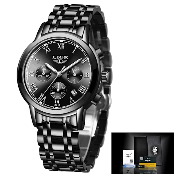 Nytt mode Damklockor LIGE Toppmärke Dam Lyx Creative Steel Dam Armband Klockor Dam Quartz Waterproof Watch Present black Silver