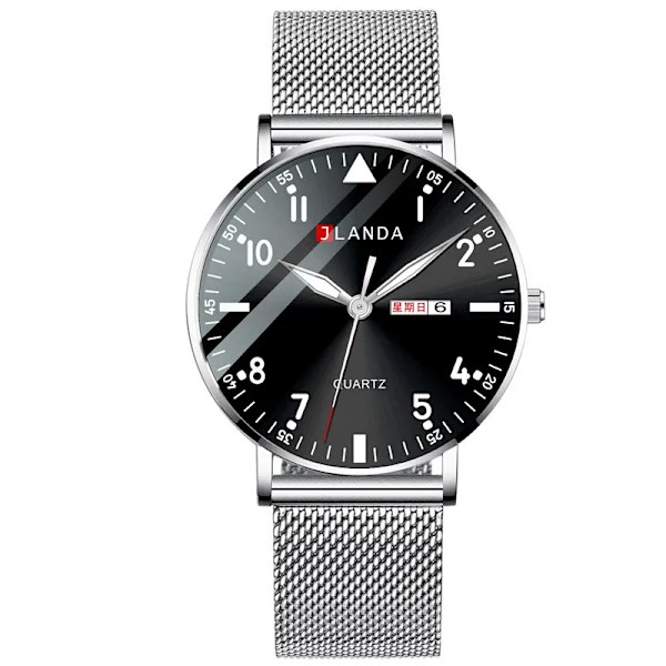 Nya klockor män lyxmärke 6 mm ultratunna mode män klockor rostfritt stål Mesh bälte Lysande vattentät kvarts watch Silver Black