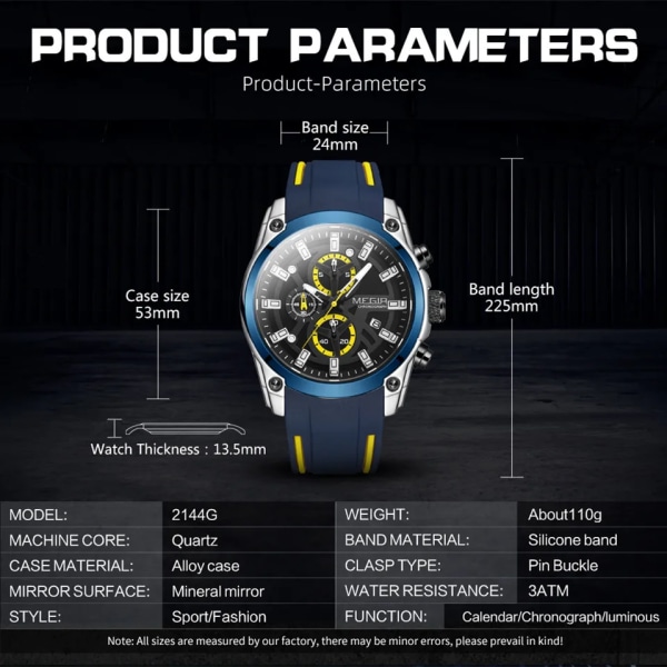 MEGIR Original blå sportklockor för män Top Luxury Chronograph Armbandsur Military Quartz Clock Luminous Big Dial Reloj Hombre Black white