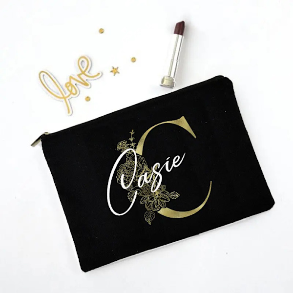 Personliga initialer Sminkväska Brudtärna Maid of Honor Semester Canvas Monogram Kosmetisk påse Bröllop möhippa Present C