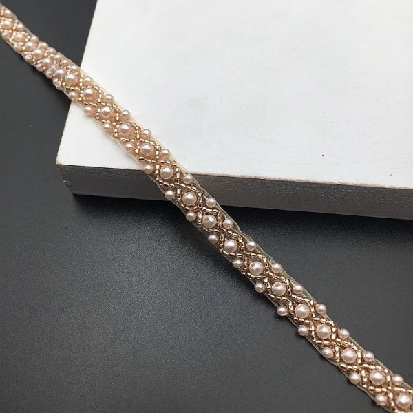 JLZXSY 1 Yard Silver Pearl Pärlor Trim Bridal Pearl Trim Sy på bröllopsapplikationer Bälte Pannband Tillbehör Rose gold 90cm