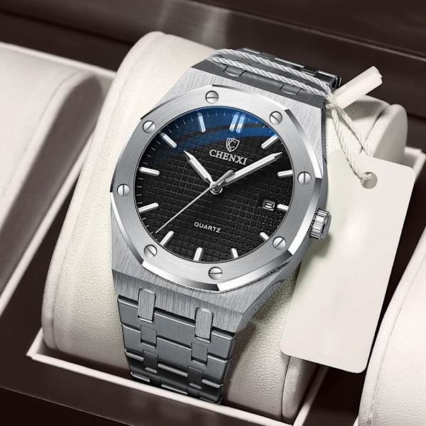 Big Dial Casual Herrklockor Lyxigt rostfritt stål watch för män Toppmärke Vattentät Quartz Minimalism Klocka Blue with Box