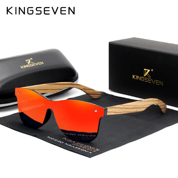 KINGSEVEN 2021 Polarized Square Solglasögon Herr Dam Zebra Träram Spegel Flatlins Körning UV400 Glasögon brown Zebra wood With Leather Case
