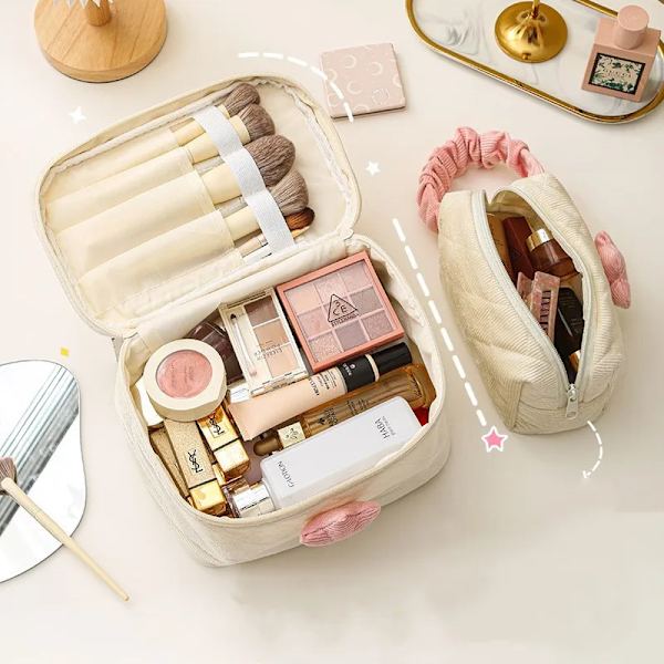 1 Set Enfärgad Blomma Makeup Bag Set Dragkedja Stor Mjuk Manchester Kosmetikväska Kvinnlig Resesmink Case Set yellow