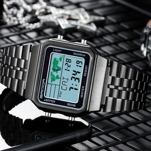 SANDA 2022 Ny digital display Elektronisk watch Fyrkantig urtavla Lysande vattentäta multifunktionsklockor Herr Relogio Masculino 500 500 gold