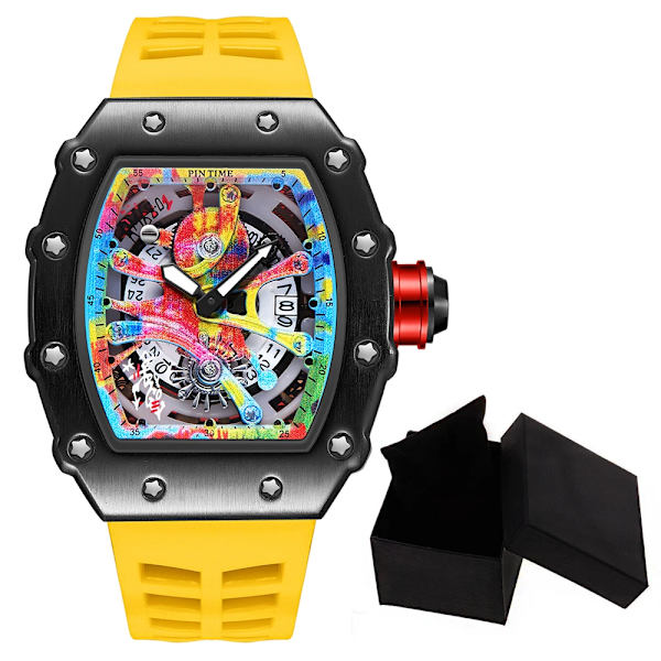 Modern design watch Sport lysande vattentät militärautomatisk watch för man pojkar Silikonrem Tonneau-urtavla QT336-3 with box