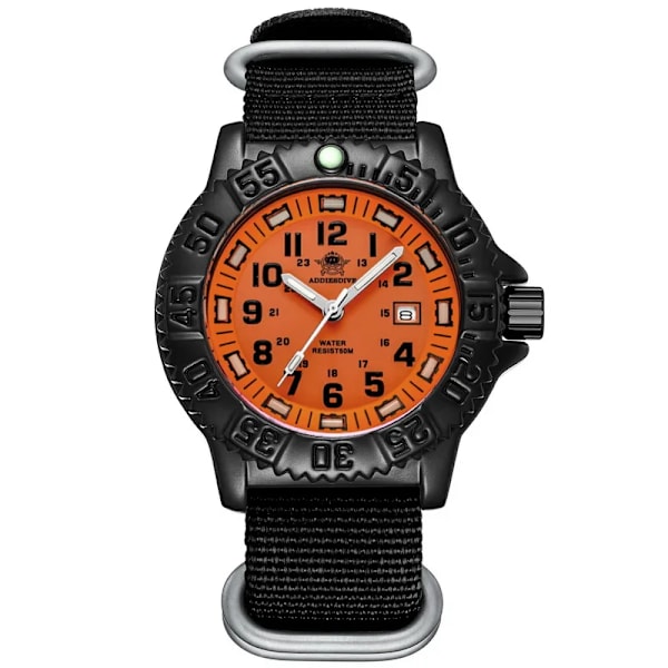 ADDIES Ny Orange Watch Sports Luminous Herrklocka Toppmärke Lyx Helt stål Quartz Klocka Vattentät Date Watch Herr 050-talet Black nylon A