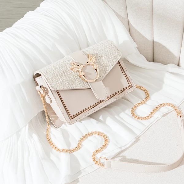 Nytt mode Lyxkedja Axelväskor Mini Crossbody-väskor För Kvinnor Vintage Högkvalitativ Dragkedja Handväskor Tote Kvinnlig Plånbok Beige 20cm X 14.5cm X 8cm