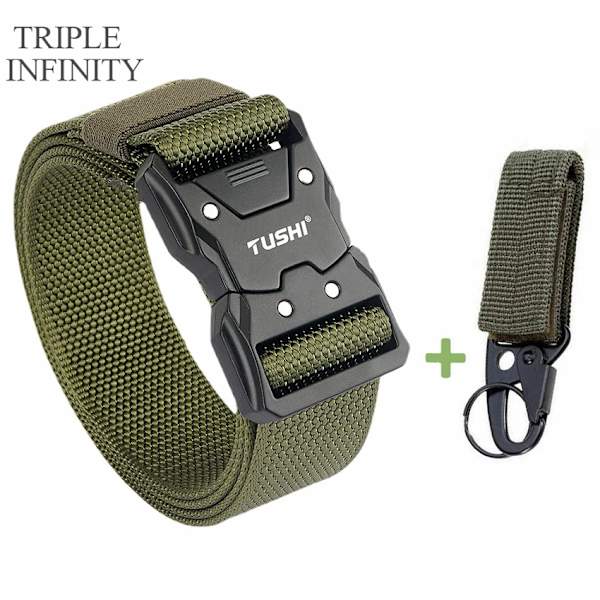 2022 Quick Release Pluggbart spänne Taktiskt bälte Tufft Nylon Militärbälte för män Kamp Slitstarka manliga jeans Midjeband Jakt Green Belt Set 125cm Adjustable