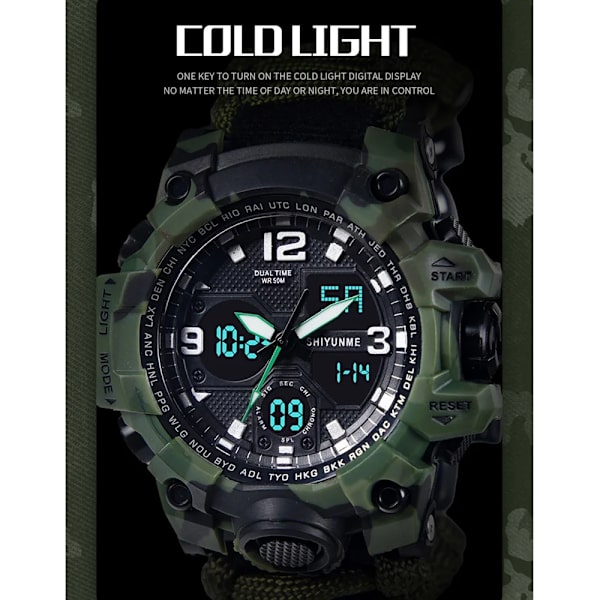 SHIYUNME G Style Militär Watch Män Vattentät LED Digital watch Utomhuscamping Kompass Termometer Quartz Armbandsur black with box A