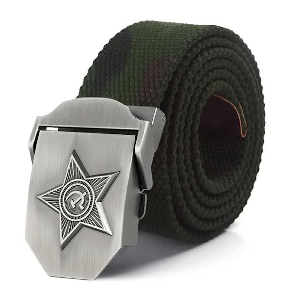 SupSindy Män&Kvinnor Canvasbälten 3D Five Rays Star Army Militär Taktiskt bälte CCCP Patriotiska soldater Man Strap Jeans Midjeband camouflage 130cm