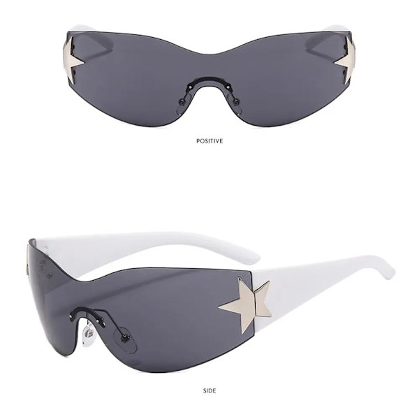 Punk One Piece Solglasögon Goggle Nya Y2k båglösa solglasögon 2000-talsglasögon Glasögon UV400 Kvinnlig designer femstjärniga glasögon A3