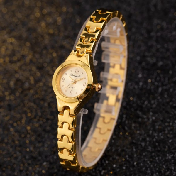 Damarmbandsur Guldarmband liten urtavla Elegant watch med hjärthänge Watch i rostfritt stål för kvinnor Gold 3