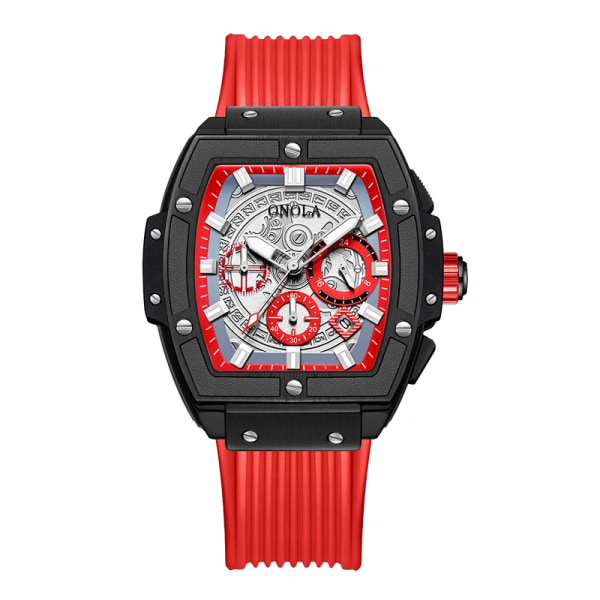 ONOLA tonneau fyrkantig stor kvarts watch man lysande kronograf armbandsur mode casual stil lyx man watch relogio masculino 6825B black red red