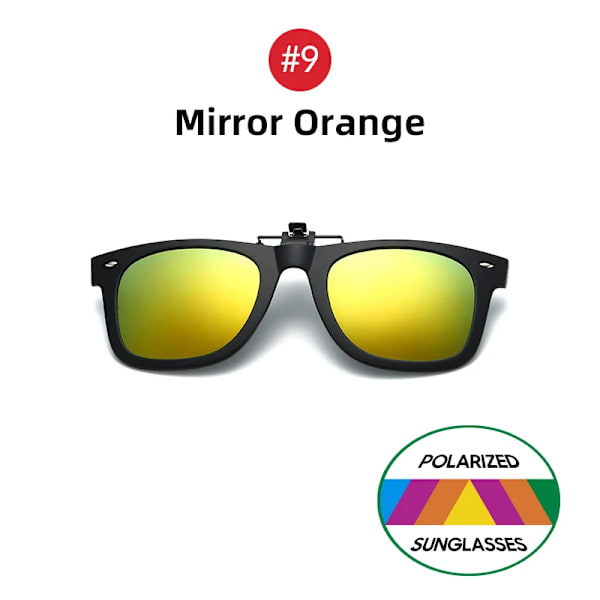 VIVIBEE Flip Up Clip on Solglasögon för män Körning Solglasögon Lättfiske Kvinna Anti-UVA UVB polariserad nattseende lins 9 Mirror Orange without case
