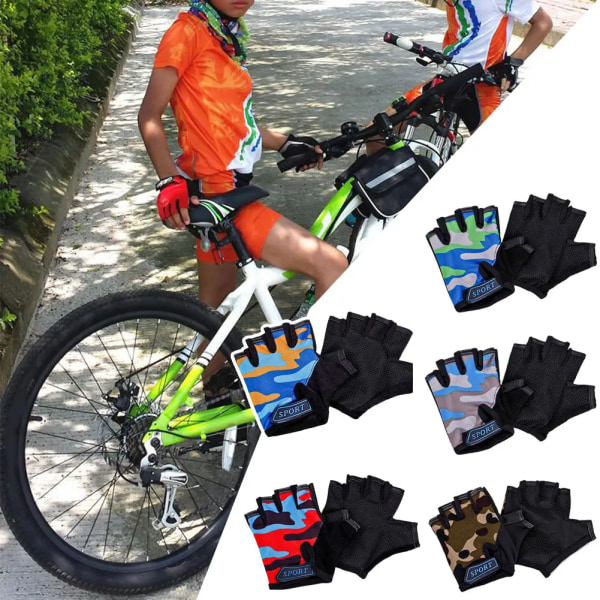 2023 New Child Cykling Camouflage Barns Half Finger Cykelhandskar Höga elastiska Halkfria cykelhandskar Ridutrustning mixed 5