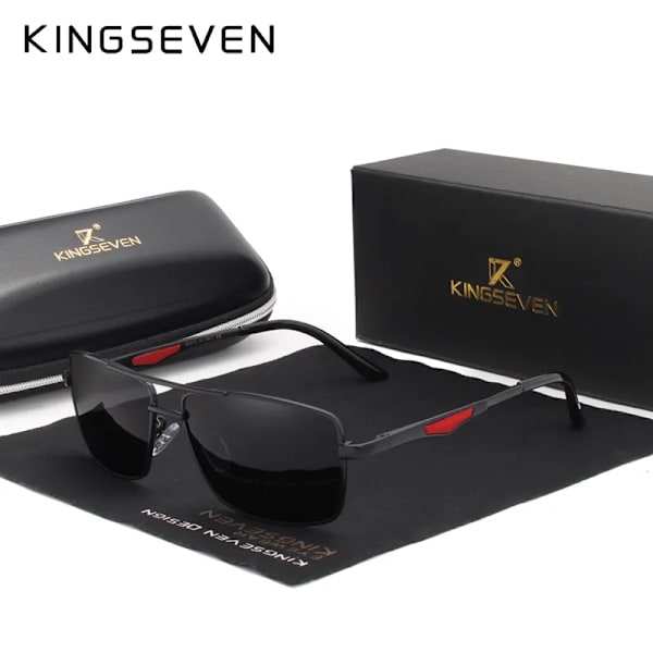KINGSEVEN 2022 Märke Klassiska fyrkantiga polariserade solglasögon Herr Körning Man Solglasögon Glasögon UV-blockerande Oculos N7906 Black Gray-2 Original