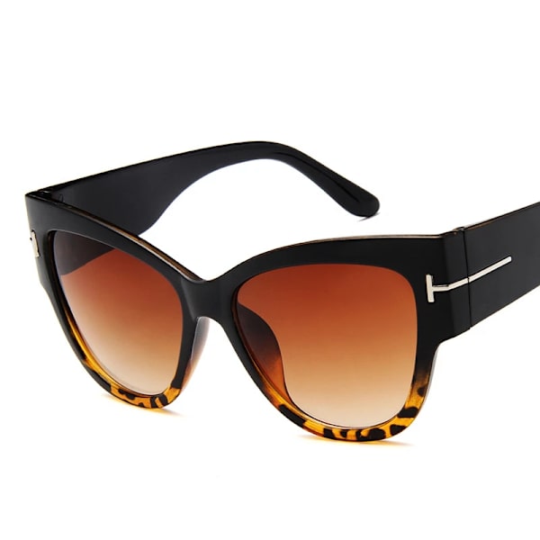 Nytt Tom Modemärke Designer Cat Eye Dam Solglasögon Dam Gradient Points Solglasögon Big Oculos feminino de sol UV400 Black Leopard multi