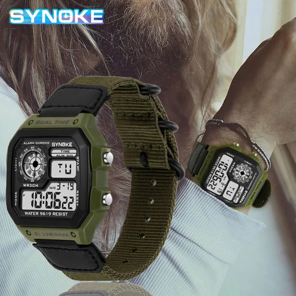 SYNOKE Digital Watch för män Led Vattentät Man Nylon Klockor Lyx Sport Man Armbandsur Stor väckarklocka Relojes Deportivos All Black