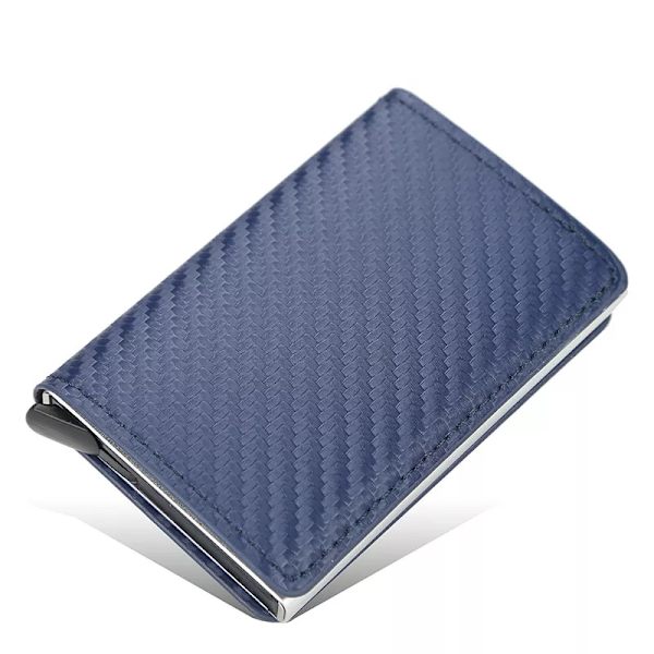 Smal aluminiumplånbok med elasticitet på baksidan ID Kreditkortshållare Mini RFID-plånbok Automatisk pop up case blue C style
