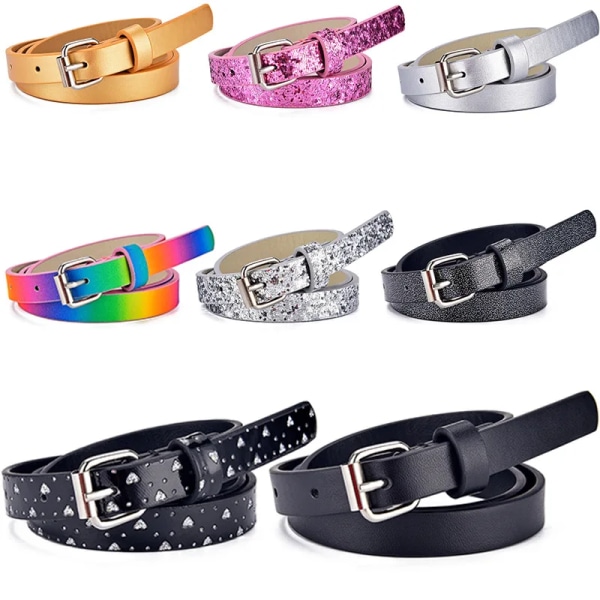 Glitter barnbälte Pojkar och flickor Märke imitation PU-läder Justerbara bälten Midjeband med stift Spänne Dekorativt jeansbälte D-camel 60-80cm