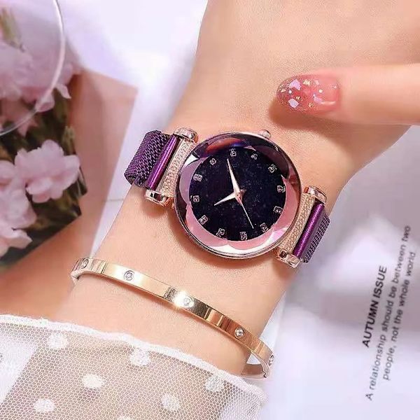 Dam Magnetic Starry SHS Clock Lyx Damklockor Mode Diamond Kvinnlig Quartz Armbandsur Relogio Feminino Zegarek Damski shu zi hong