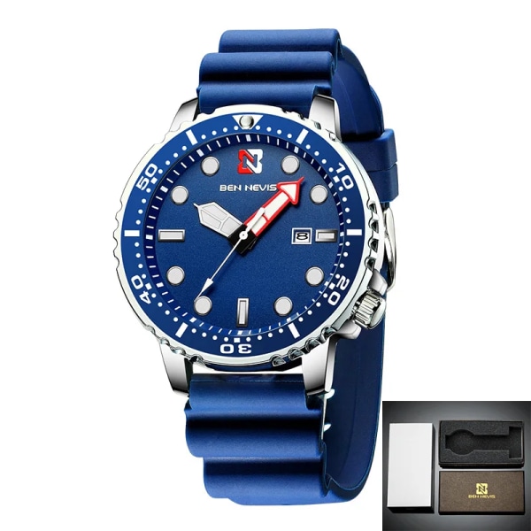 Ben Nevis herrklockor Lyxig analog watch med datum Watch Vattentät silikongummirem Relogio Masculino blue with box