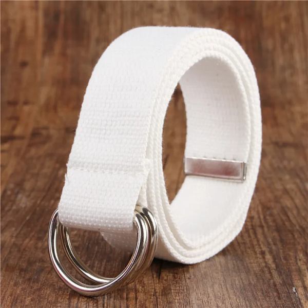 Mode bälte för män/kvinnor D-format dubbelringspänne Enkelt solid bomullscanvas All-match unisex canvasbälten Midjebälte lyx white 110cm