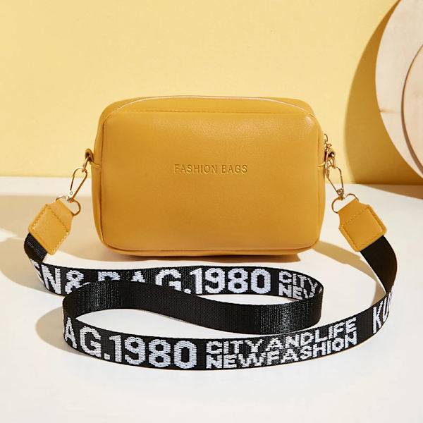 Enkel stil små axelväskor för kvinnor Enfärgad Pu-läder bred rem Crossbody-väska Kvinnlig telefonväska Messenger Handväska yellow as  detailpage