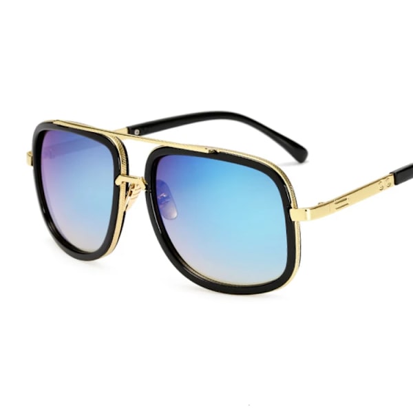 Klassisk märkesdesigner Flat Top Spegel Solglasögon Fyrkantiga Guld Man Kvinna Superstar Oversized Män Solglasögon Kvinnor Gold Blue