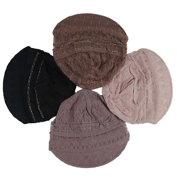 Spetsade Andningsbara Kepsar med Kort Brätte för Kvinnor Löst Virkade Kepsar för Kvinnor Basebollkeps Höst Vinter Vikbara Öronklaffar flower beige Head 56 to 58 cm