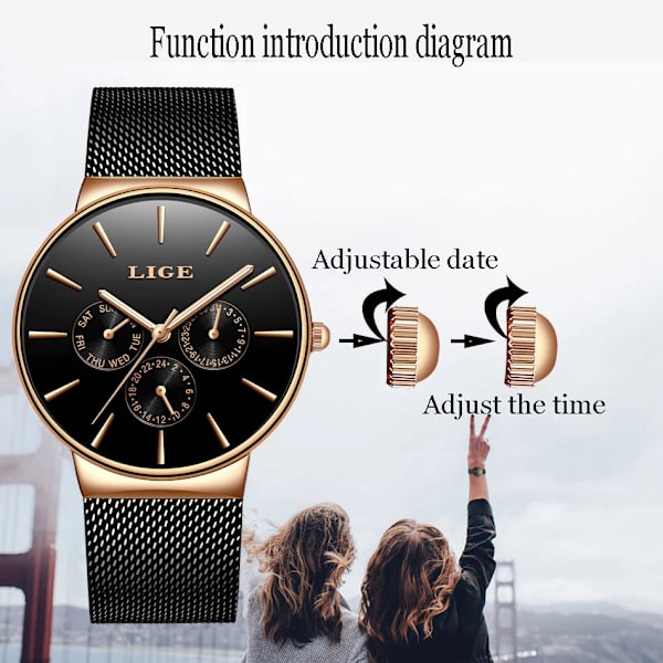 2023 Klassisk Kvinnor Rose Gold Topp Märke Lyx Laide Klänning Affärsmode Fritidsdag Casual Klockor Quartz Kalender Armbandsur Rose gold red(.588)