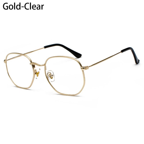 Polygon Solglasögon Metall Solglasögon Liten ram Fyrkantiga solglasögon för män Kvinnor UV-skyddsskydd Glasögon Modeaccessoar B-Gold-Clear