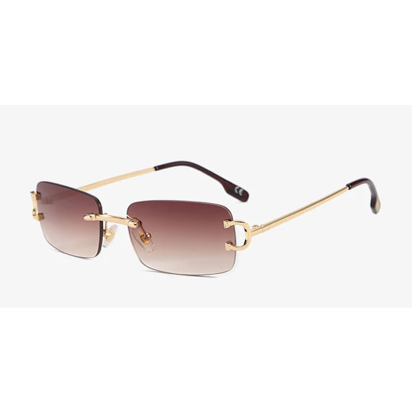 Kachawoo retro rektangulära solglasögon båglösa manliga kvinnliga uv400 små solglasögon mode blå rosa guld metall födelsedagspresenter gold with brown as show in photo