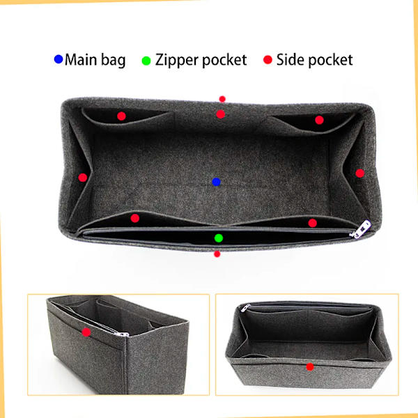 TINBERON Insert Organizer Stor kapacitet Resväska Specialliner Väska Filttyg Sida Pull Typ fodrad väska Sminkväska Apricot M