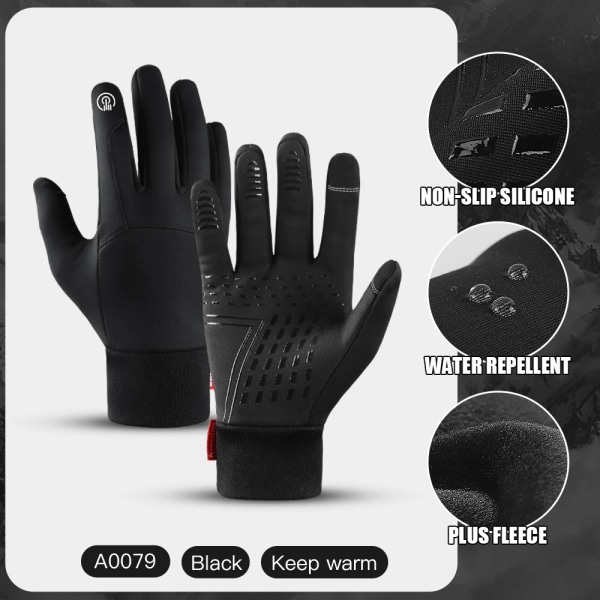 Pekskärm Vindtät utomhussporthandskar Män Kvinnor Vinterhandske Fleece Thermal Varma löparhandskar Anti-halk Cykelhandskar A0079-BK L