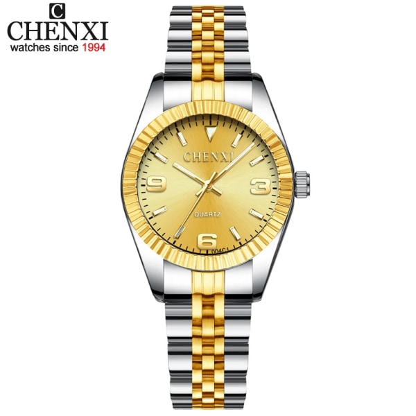 CHENXI Luxury Style Watch i rostfritt stål Kvartsklockor Vattentät Diamant Kvinna Armbandsur Mode Elegant Damklocka 004C Silver Golden