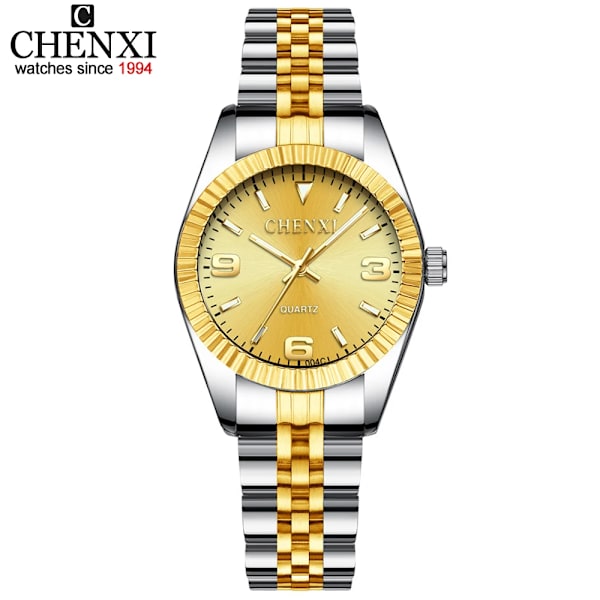 CHENXI Luxury Style Watch i rostfritt stål Kvartsklockor Vattentät Diamant Kvinna Armbandsur Mode Elegant Damklocka 004C Silver Golden