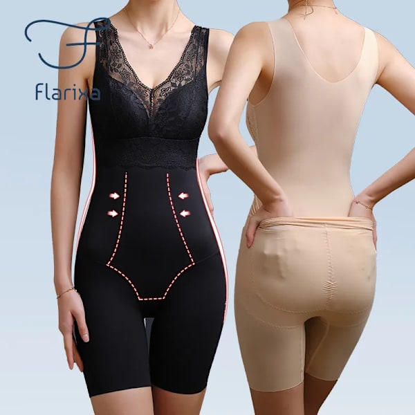 Flarixa Ärmlös bantningsbody med pad Sexig djup V-hals Shapewear Kvinnor Korsett Back Take Off Body Shaper i ett stycke XXXL Black-Bodysuit L