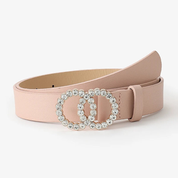 D&T 2021 New Fashion Bälte Dam Två Cirkel Diamant Dekorera Spänne PU Läder Material Bälte Kvinna Casual Style Elegant midja pink 105CM