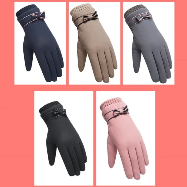 Vinter Damhandskar Handvärmare Thermal Fleece Fodrade Guantes Full Finger Dam Vante Pekskärm Vattentät Cykelcykelhandske Style1 Pink