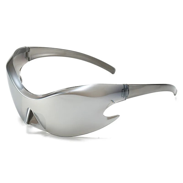 Lyxmärke Sport Punk Y2K Solglasögon Kvinnor Män Unika Goggle One Piece Solglasögon för män Silver Hip Hop nyanser UV400 C8 Silver