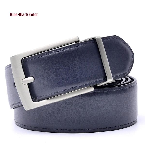 Lyxmode manligt vändbart läderbälte män Business byxbälte Äkta män läderbälten för jeans Blå Mörkbrun Svart 011BlueBlack 110cm 36to39 Inch