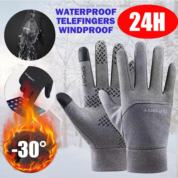 24H skeppsvarma vinterhandskar för män Pekskärm Vattentäta vindtäta handskar Snowboard Motorcykelkörning Unisex Deep Grey4 M