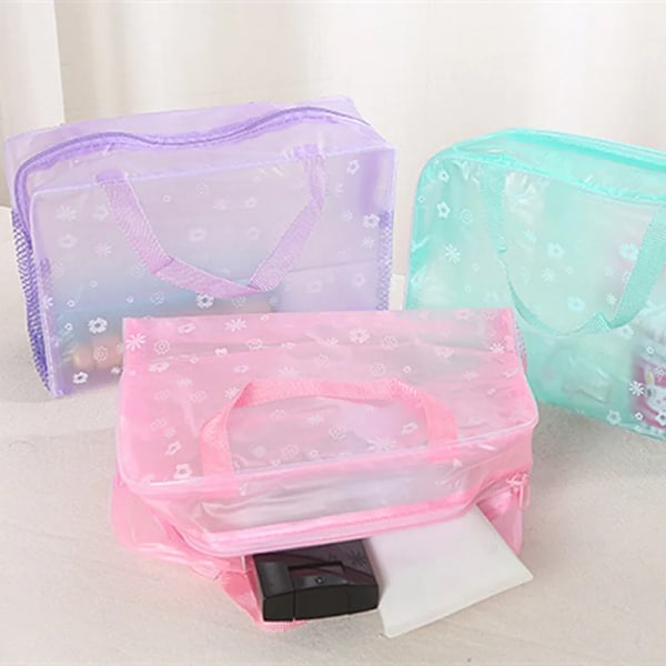 Vattentät PVC kosmetisk förvaringsväska, blommig genomskinlig toalettväska för kvinnor Creative Home Outing Kompressionsduschväska Gn