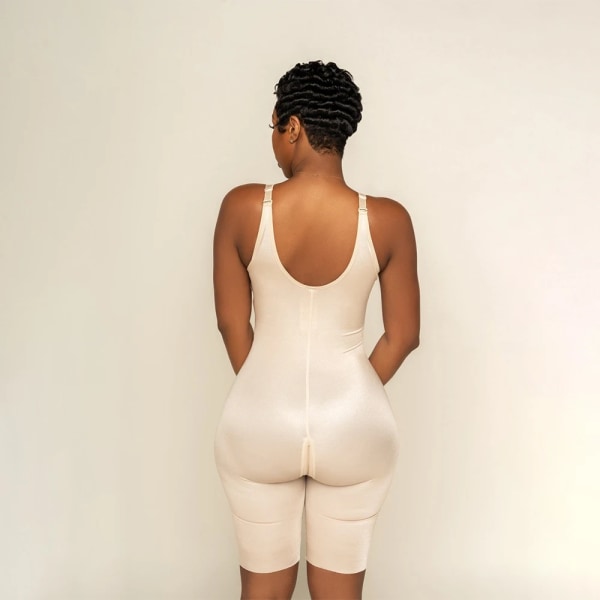 Fajas axelremmar Body Shaper i ett stycke med dragkedja framtill mage Bröststöd Höftformning postpartum underkläder Fitness bodysuit Beige XXL